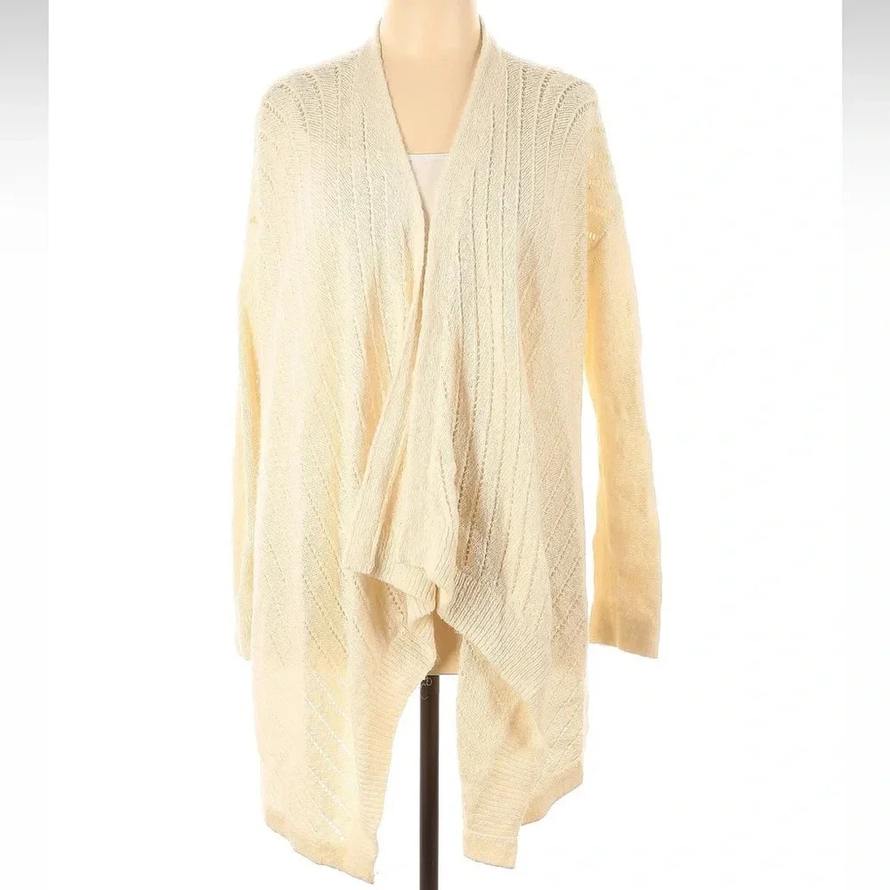 Lou & Grey Sweater Cream Alpaca Wool Blend Cardigan Open Front Knit Size Large L